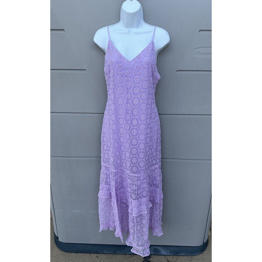 New Flora Bea Nyc Franzi Lavander Tiered Maxi Dress Spaghetti Straps Eyelet Sz M